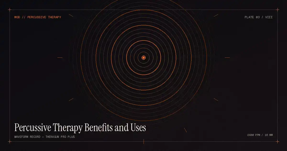 Percussion massage therapy benefits demonstrated — Theragun Pro massage gun delivering deep muscle percussion therapy for athletic recovery and pain relief