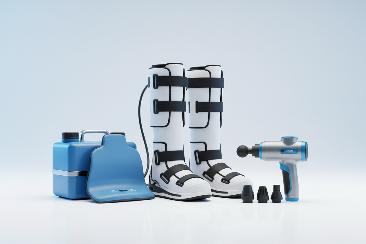 Comparison of Game Ready vs DonJoy Iceman cold compression therapy devices for post-surgical recovery on a clean white background