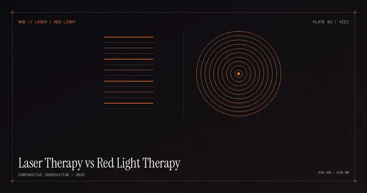 Laser therapy vs red light therapy comparison showing wavelength and power differences between clinical laser and LED red light devices