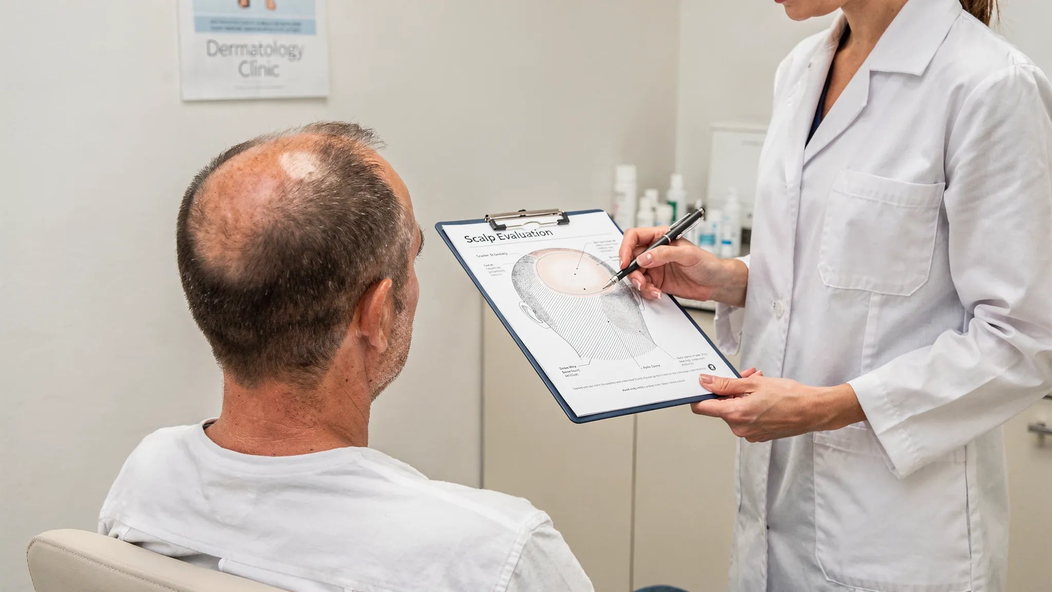 Person using a red light therapy cap on the scalp at home for pattern hair loss treatment showing proper red light therapy for hair loss device positioning