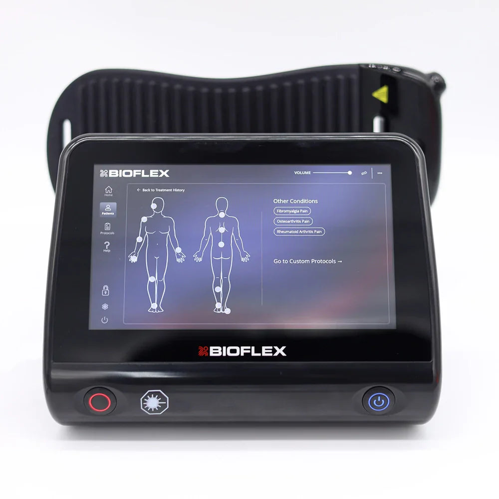 how does cold laser therapy work — BIOFLEX MultiPort System photobiomodulation device showing cold laser therapy mechanism in clinical setting