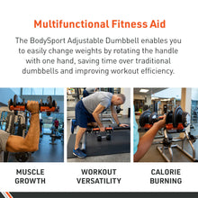 Load image into Gallery viewer, BodySport Adjustable Dumbbell 40 LBS Pair