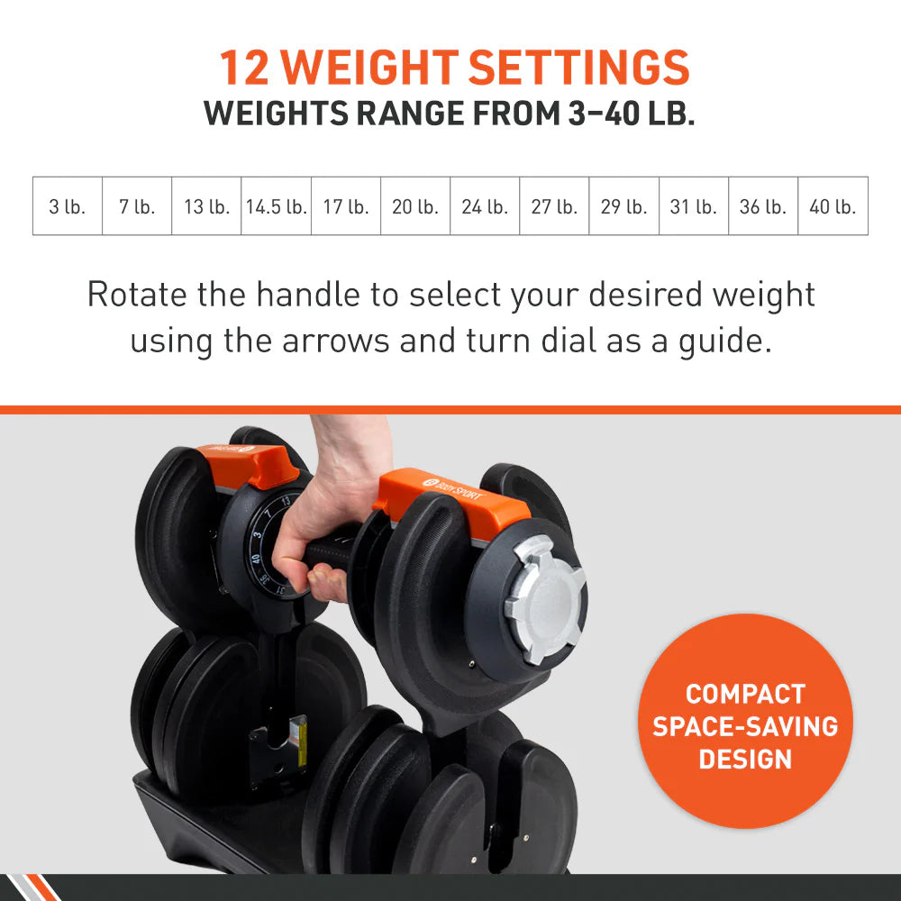 BodySport Adjustable Dumbbell 40 LBS Pair